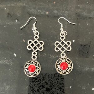 Elegant Silver and Red Dangle Earrings